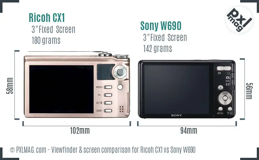 Ricoh CX1 vs Sony W690 Screen and Viewfinder comparison