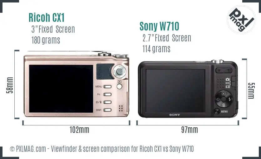 Ricoh CX1 vs Sony W710 Screen and Viewfinder comparison