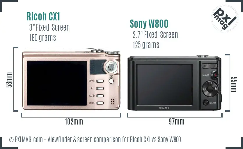 Ricoh CX1 vs Sony W800 Screen and Viewfinder comparison