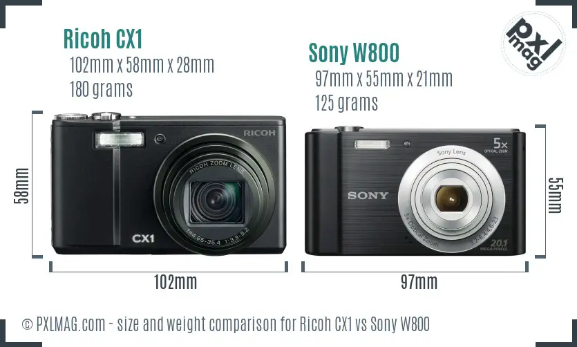 Ricoh CX1 vs Sony W800 size comparison