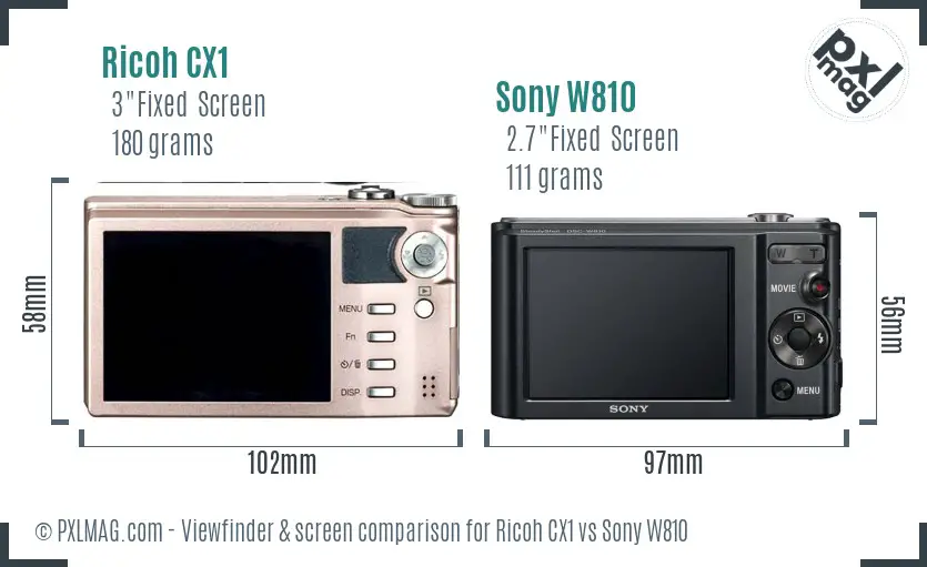 Ricoh CX1 vs Sony W810 Screen and Viewfinder comparison