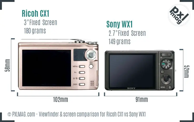 Ricoh CX1 vs Sony WX1 Screen and Viewfinder comparison