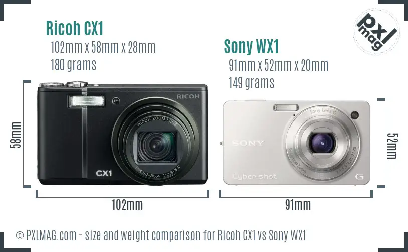 Ricoh CX1 vs Sony WX1 size comparison