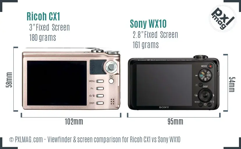 Ricoh CX1 vs Sony WX10 Screen and Viewfinder comparison