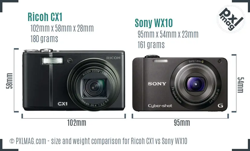 Ricoh CX1 vs Sony WX10 size comparison