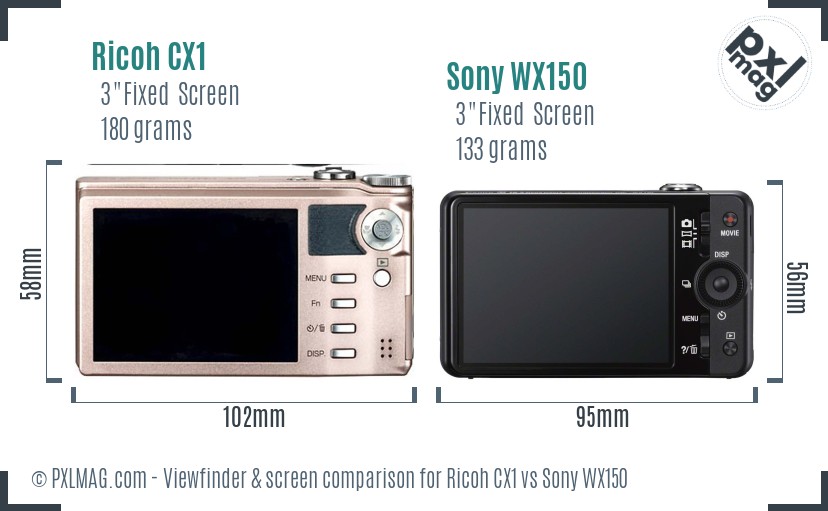 Ricoh CX1 vs Sony WX150 Screen and Viewfinder comparison