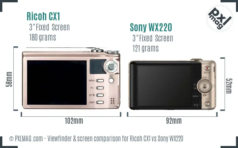 Ricoh CX1 vs Sony WX220 Screen and Viewfinder comparison