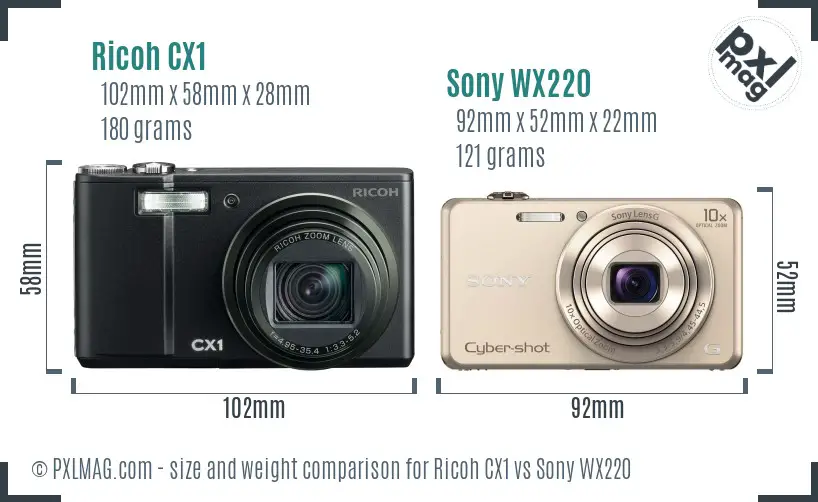 Ricoh CX1 vs Sony WX220 size comparison