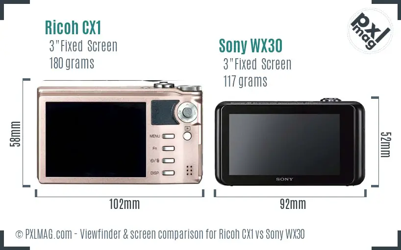Ricoh CX1 vs Sony WX30 Screen and Viewfinder comparison