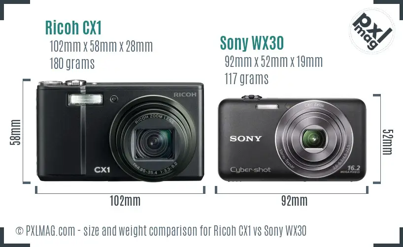Ricoh CX1 vs Sony WX30 size comparison