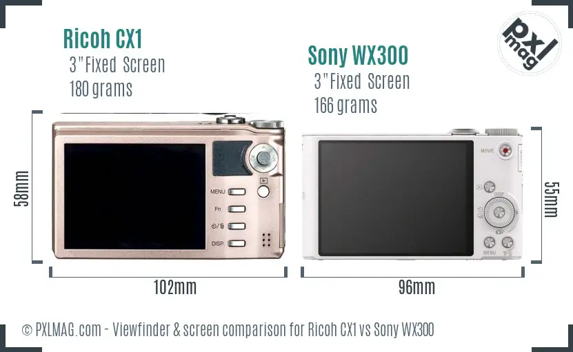Ricoh CX1 vs Sony WX300 Screen and Viewfinder comparison
