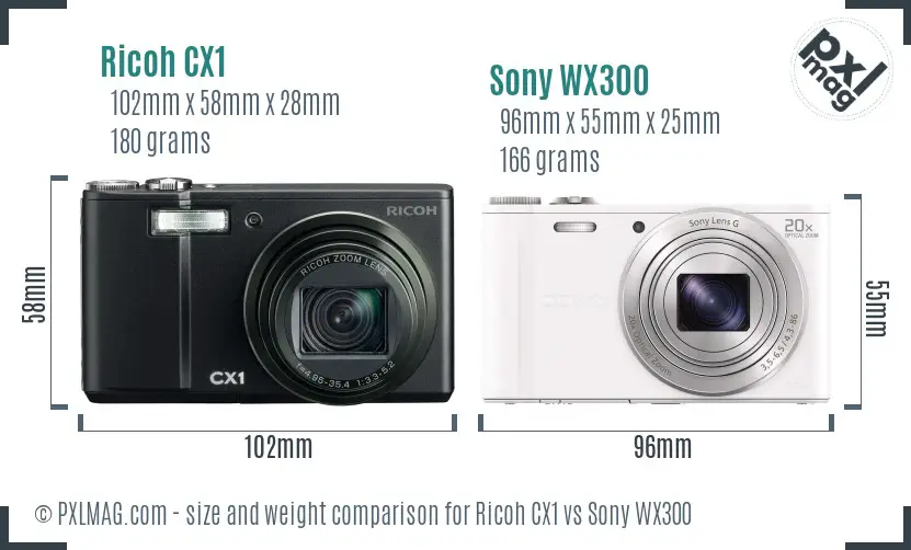 Ricoh CX1 vs Sony WX300 size comparison