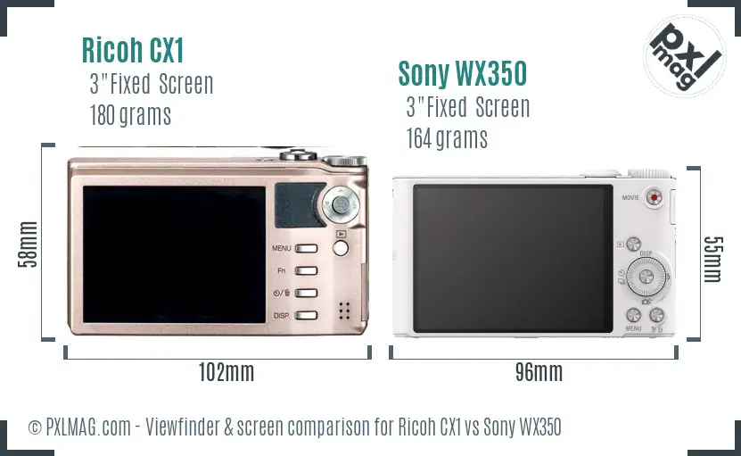 Ricoh CX1 vs Sony WX350 Screen and Viewfinder comparison