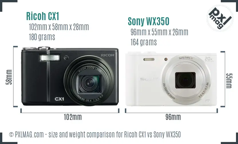 Ricoh CX1 vs Sony WX350 size comparison