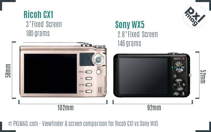 Ricoh CX1 vs Sony WX5 Screen and Viewfinder comparison