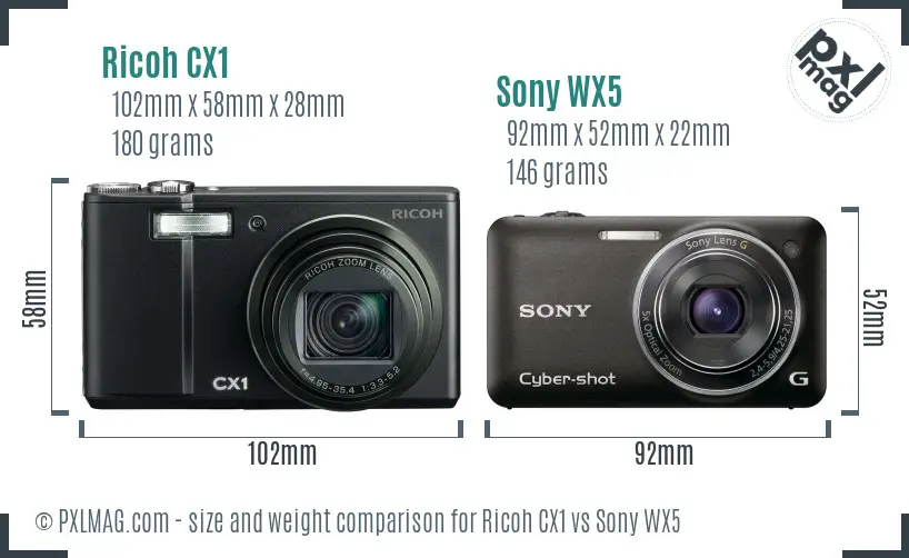 Ricoh CX1 vs Sony WX5 size comparison