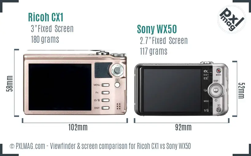 Ricoh CX1 vs Sony WX50 Screen and Viewfinder comparison