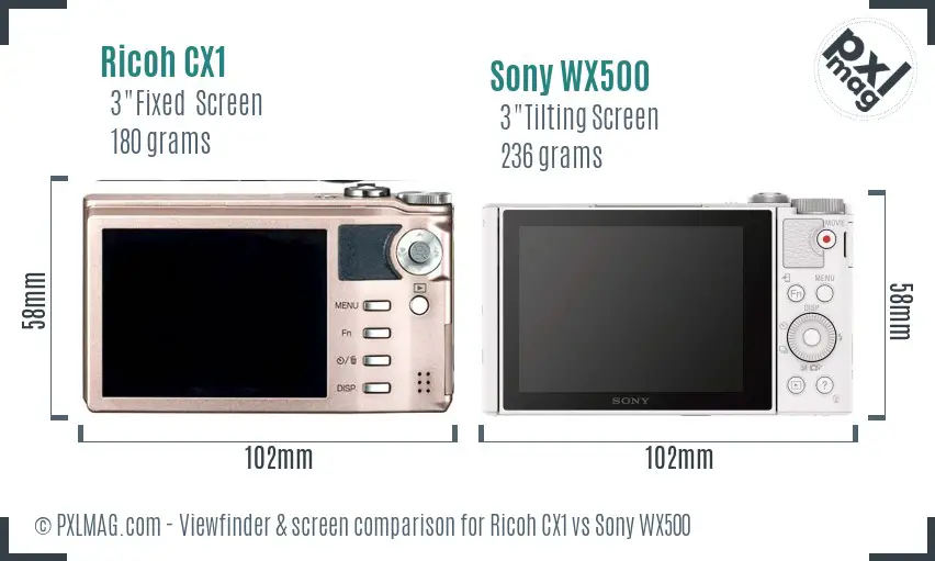 Ricoh CX1 vs Sony WX500 Screen and Viewfinder comparison