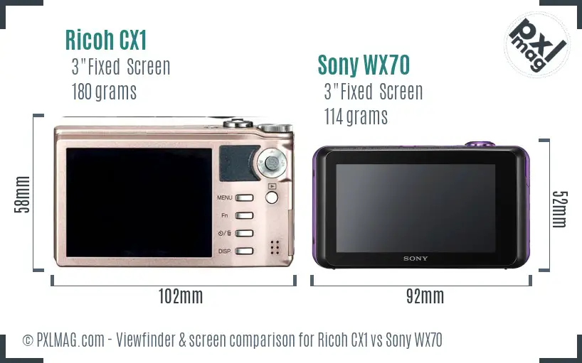 Ricoh CX1 vs Sony WX70 Screen and Viewfinder comparison