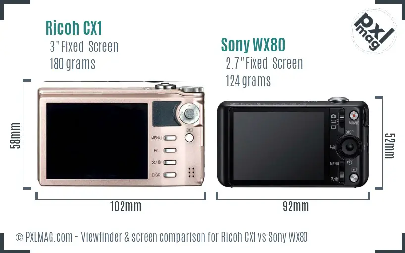 Ricoh CX1 vs Sony WX80 Screen and Viewfinder comparison