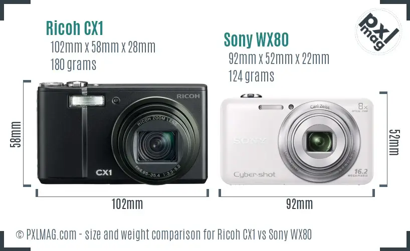 Ricoh CX1 vs Sony WX80 size comparison