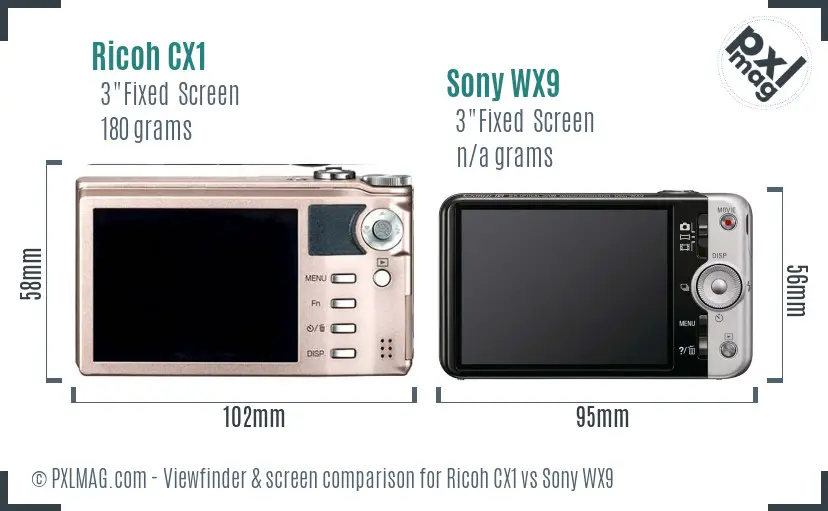 Ricoh CX1 vs Sony WX9 Screen and Viewfinder comparison