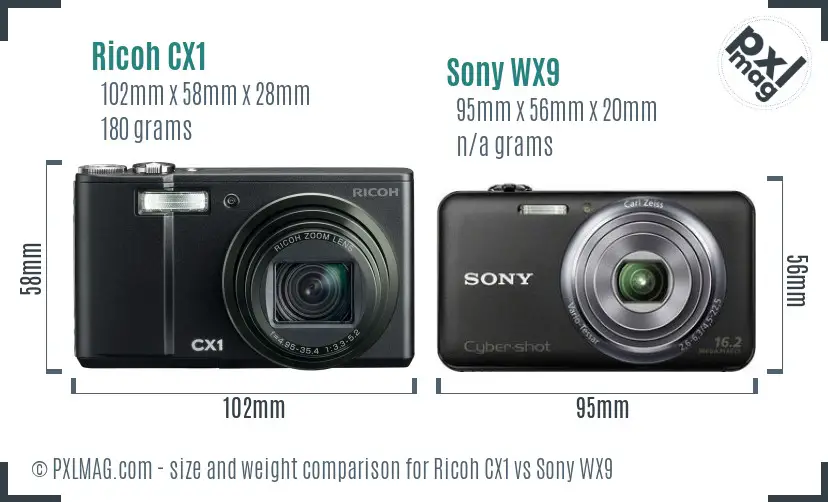 Ricoh CX1 vs Sony WX9 size comparison