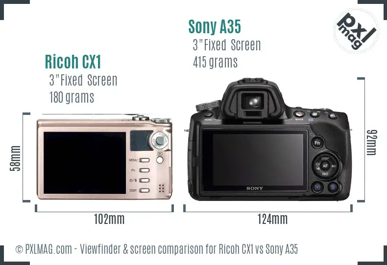Ricoh CX1 vs Sony A35 Screen and Viewfinder comparison