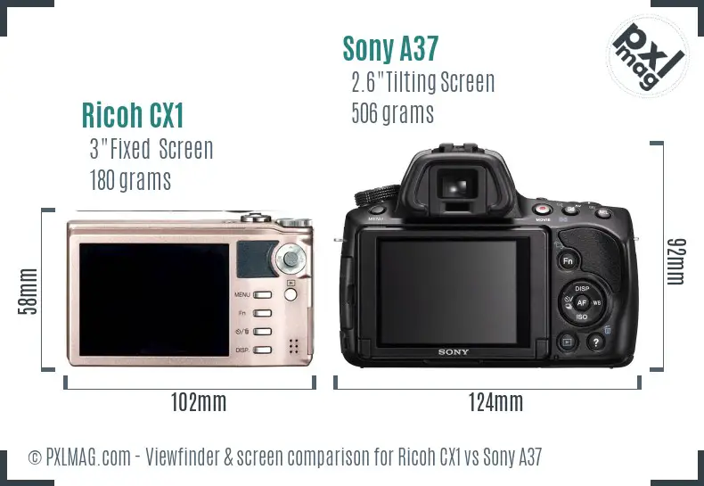 Ricoh CX1 vs Sony A37 Screen and Viewfinder comparison