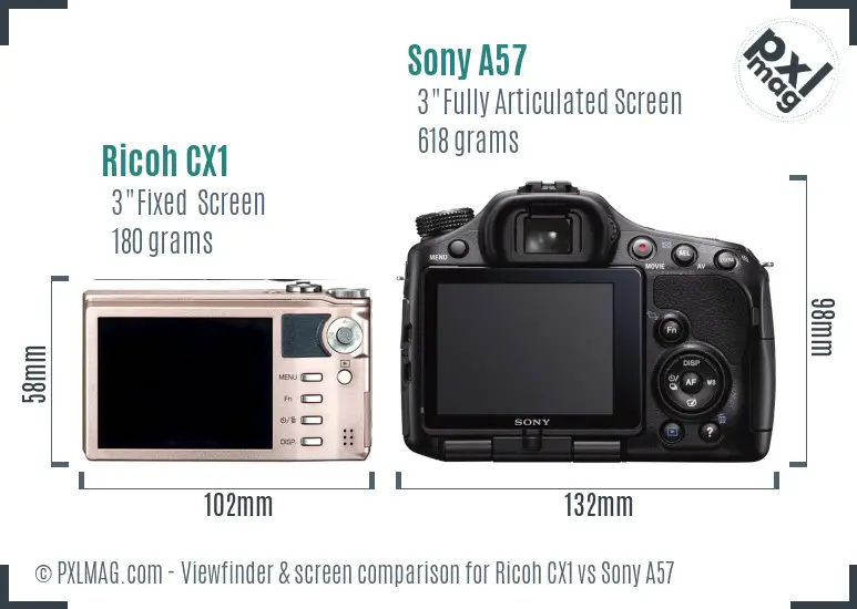 Ricoh CX1 vs Sony A57 Screen and Viewfinder comparison