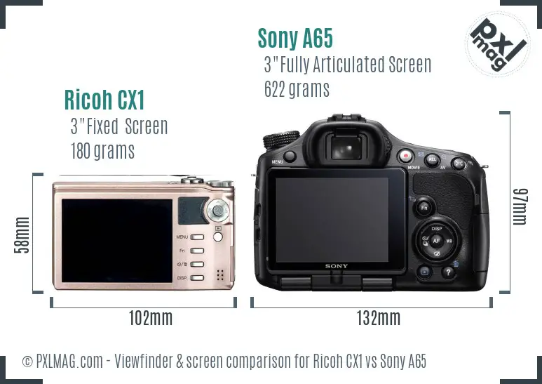 Ricoh CX1 vs Sony A65 Screen and Viewfinder comparison