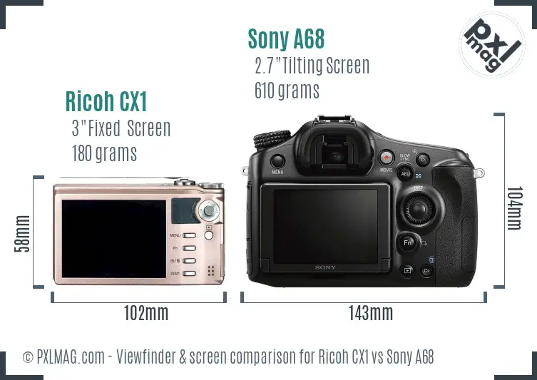 Ricoh CX1 vs Sony A68 Screen and Viewfinder comparison