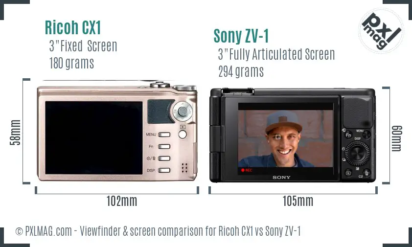 Ricoh CX1 vs Sony ZV-1 Screen and Viewfinder comparison