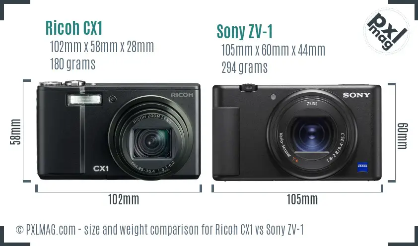 Ricoh CX1 vs Sony ZV-1 size comparison