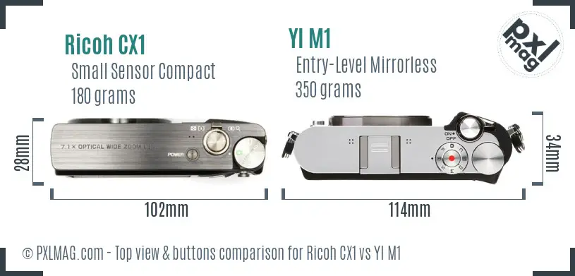 Ricoh CX1 vs YI M1 top view buttons comparison