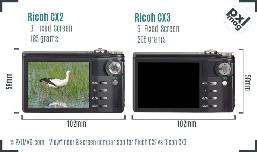 Ricoh CX2 vs Ricoh CX3 Screen and Viewfinder comparison