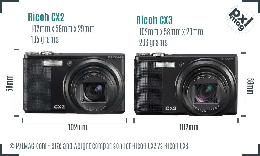 Ricoh CX2 vs Ricoh CX3 size comparison