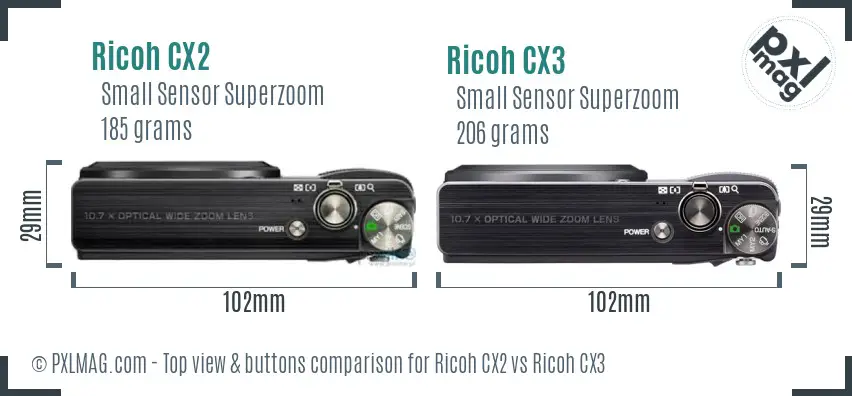 Ricoh CX2 vs Ricoh CX3 top view buttons comparison