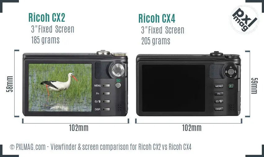 Ricoh CX2 vs Ricoh CX4 Screen and Viewfinder comparison