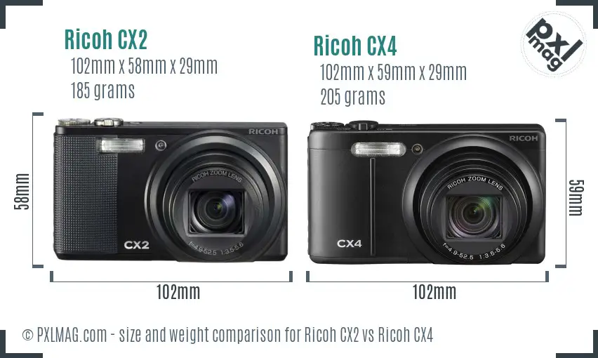 Ricoh CX2 vs Ricoh CX4 size comparison