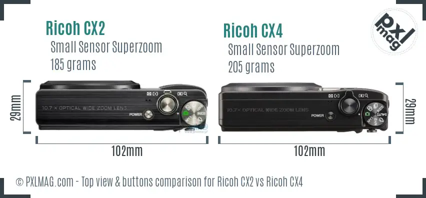 Ricoh CX2 vs Ricoh CX4 top view buttons comparison