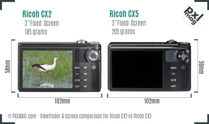 Ricoh CX2 vs Ricoh CX5 Screen and Viewfinder comparison