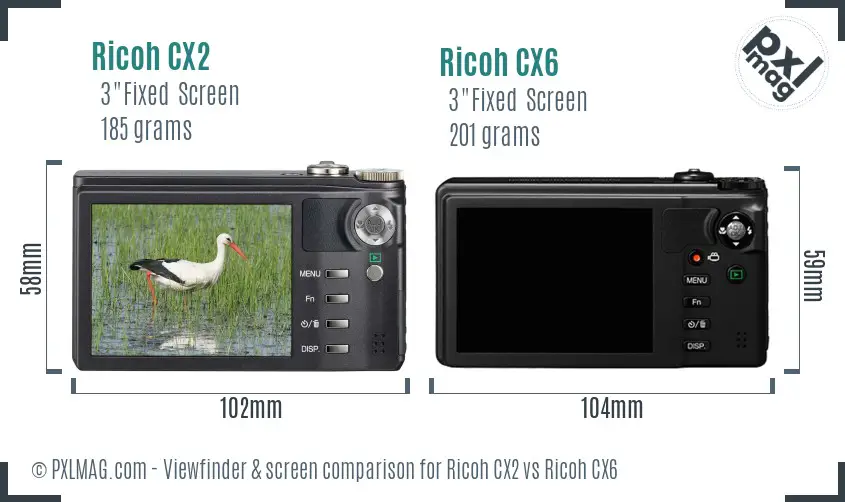 Ricoh CX2 vs Ricoh CX6 Screen and Viewfinder comparison