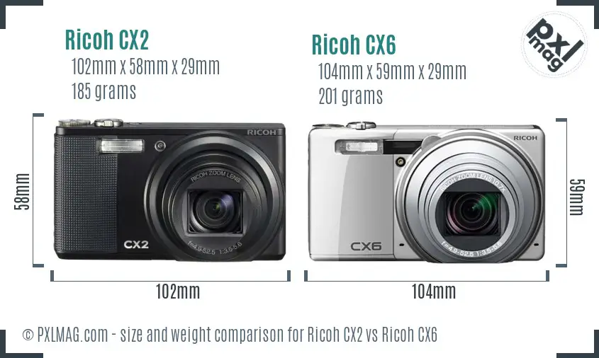 Ricoh CX2 vs Ricoh CX6 size comparison