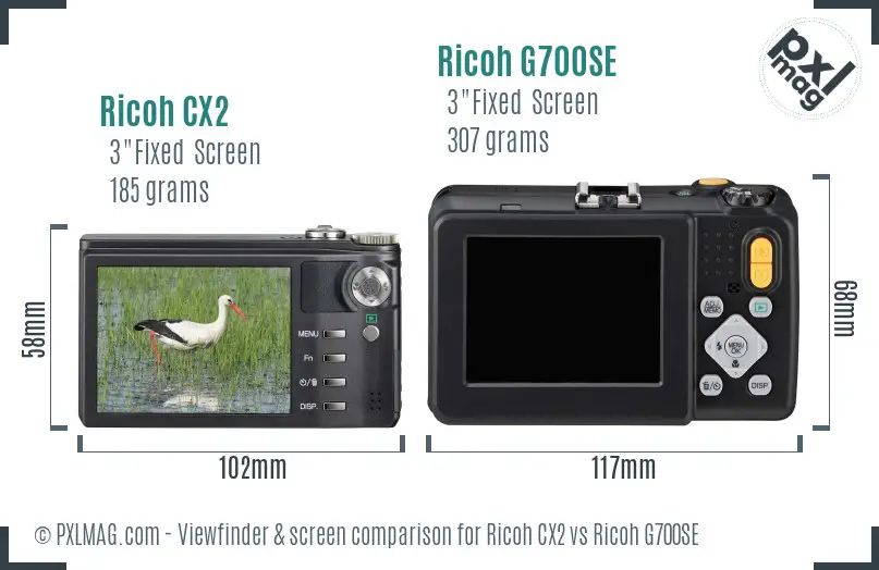 Ricoh CX2 vs Ricoh G700SE Screen and Viewfinder comparison