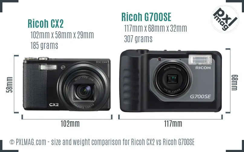 Ricoh CX2 vs Ricoh G700SE size comparison
