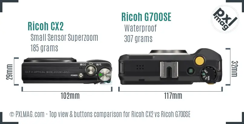 Ricoh CX2 vs Ricoh G700SE top view buttons comparison