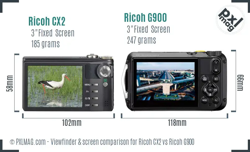 Ricoh CX2 vs Ricoh G900 Screen and Viewfinder comparison
