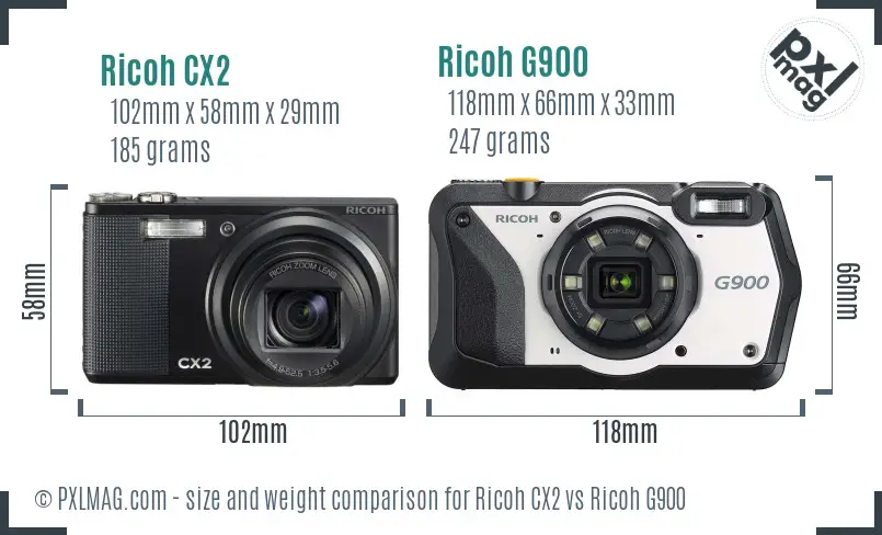 Ricoh CX2 vs Ricoh G900 size comparison