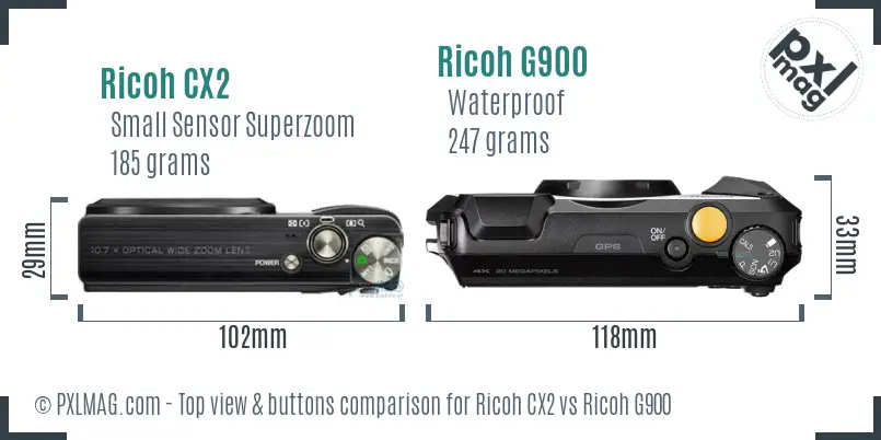 Ricoh CX2 vs Ricoh G900 top view buttons comparison